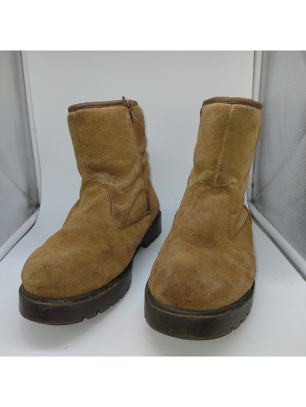 Route 66 Womens 10W Brown Suede Mid Calf Boots Side Zip Lug Sole Wide Width